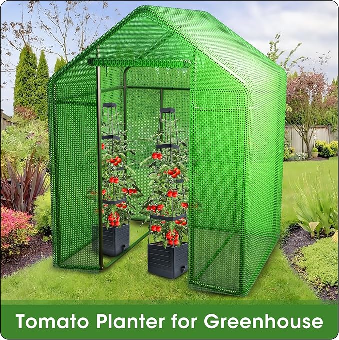 MQFORU 2 Packs Raised Garden Bed Tomato Planter with Trellis, 57" Tomato Cages for Climbing Vegetables Plant, Self Watering Planters Box for Garden Pots for Patio Greenhouse Indoor Outdoor（2PCS） MQFORU