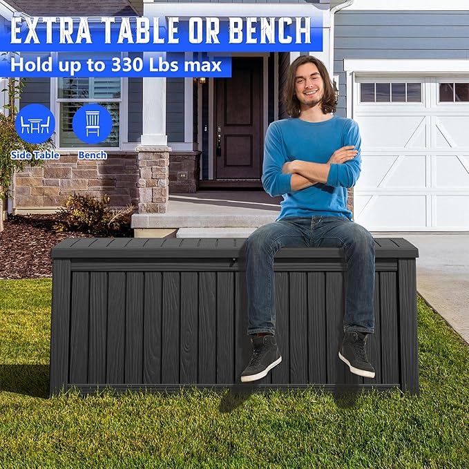 Outdoor Storage Box, Resin Deck Boxes Indoor and outdoor, Waterproof Storage Box Lockable Lid (Black,200 Gallon) NBYSGO