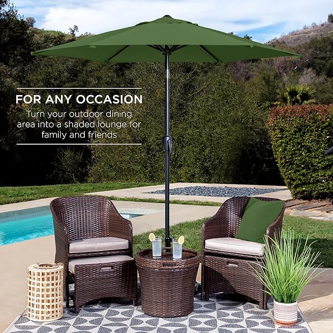 Best Choice Products 7.5ft Heavy-Duty Round Outdoor Market Table Patio Umbrella w/Steel Pole, Push Button Tilt, Easy Crank Lift - Fern BestChoiceProducts