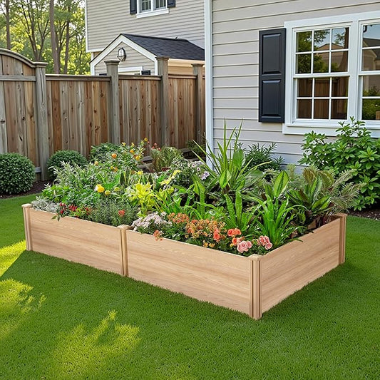 AMERLIFE 8x4 Ft Wood Raised Garden Bed, Durable 15 Inch Depth Planter Box for Vegetables, Herbs, and Flowers, Ideal for Outdoor Gardening with Open Base AMERLIFE