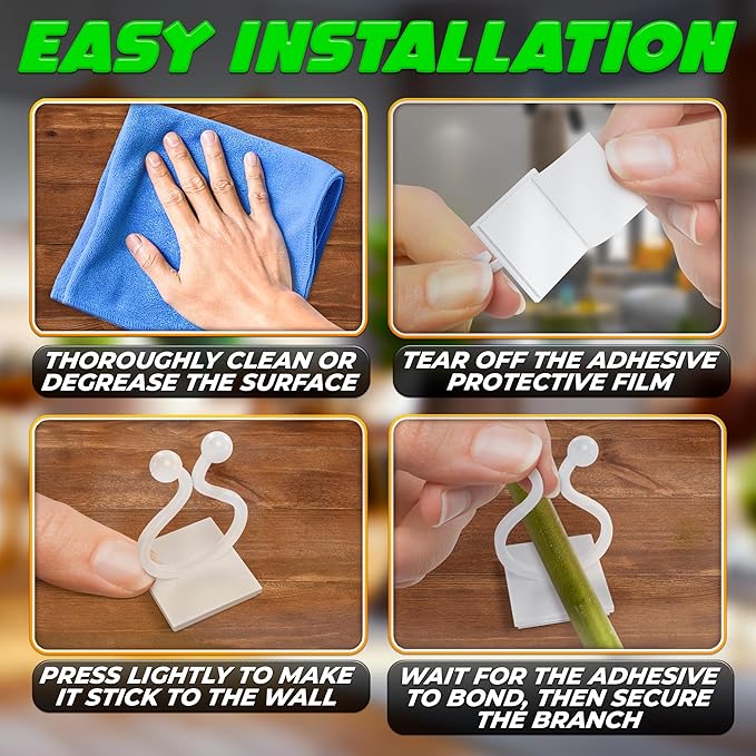 100Pcs Clear Plant Clips for Climbing Plants Indoor - White & Flexible Climbing Plant Wall Clips for Vines - Universal Size Vine Clip Set with Self-Adhesive Mount, Easy Installation and Strong Grip DIMROM