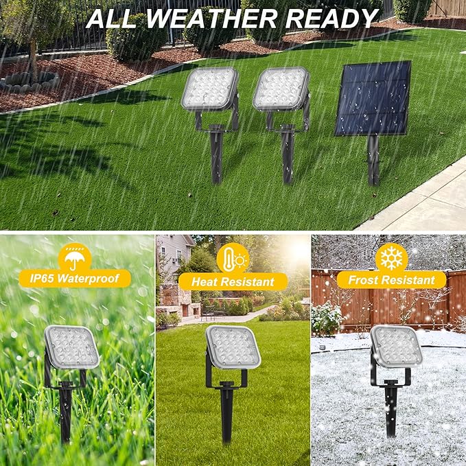 Solar Spot Lights Outdoor, 20 LED IP65 Waterproof Landscape Lighting, Dusk-to-Dawn 3000K Warm White Solar Outdoor Lights for Yard Garden Driveway Porch Walkway, 2-in-1 CREPOW