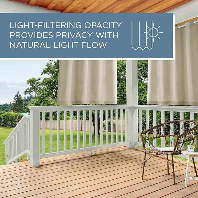 Town & Country Basics Cabana Solid Heavyweight Indoor Outdoor Curtains, Light Filtering Opacity with Grommet Top, Water Repellent, 2-Pack Set, 54"x63", Taupe TOWN+%26+COUNTRY+BASICS