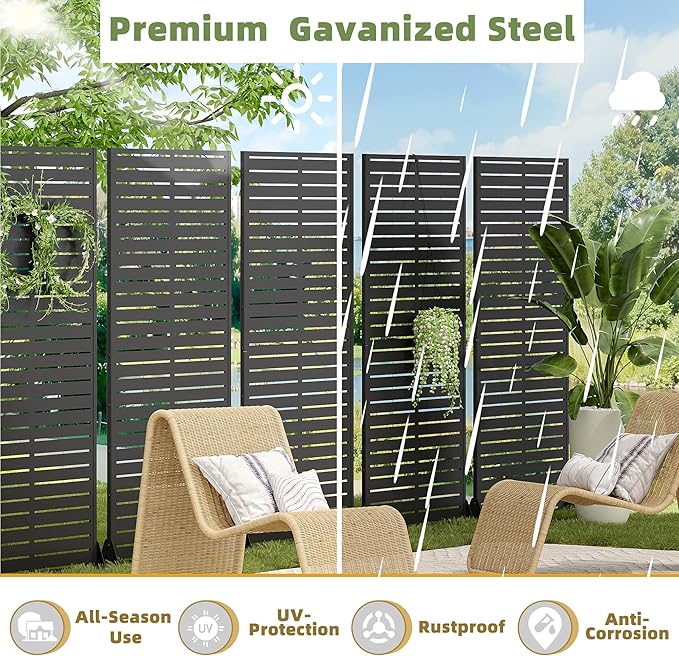 Casaphoria Metal Privacy Screen Outdoor, 72" H x 47" W Freestanding Decorative Privacy Screen for Patio Deck Balcony Garden with Stable Base, Louvered Black Casaphoria