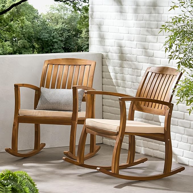 Christopher Knight Home Selma Acacia Rocking Chairs with Cushions, 2-Pcs Set, Teak Finish ChristopherKnightHome