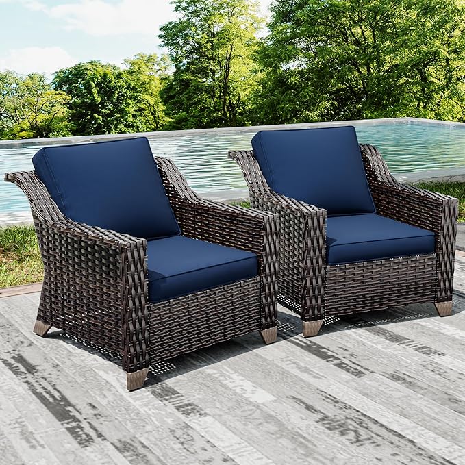 Joyside Wicker Patio Chairs Set of 2, Outdoor Rattan Furniture with Wide Armrest and Thick Cushions, Upgraded Large Size for Backyard, Garden, Poolside Joyside
