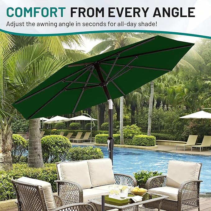 AreShark 9 FT Patio Umbrella for Outdoor, Outdoor Table Umbrella with Push Button Tilt and Crank, Outdoor Patio Umbrellas with 8 Sturdy Ribs for Market, Garden, Pool (Dark Green) Rootora