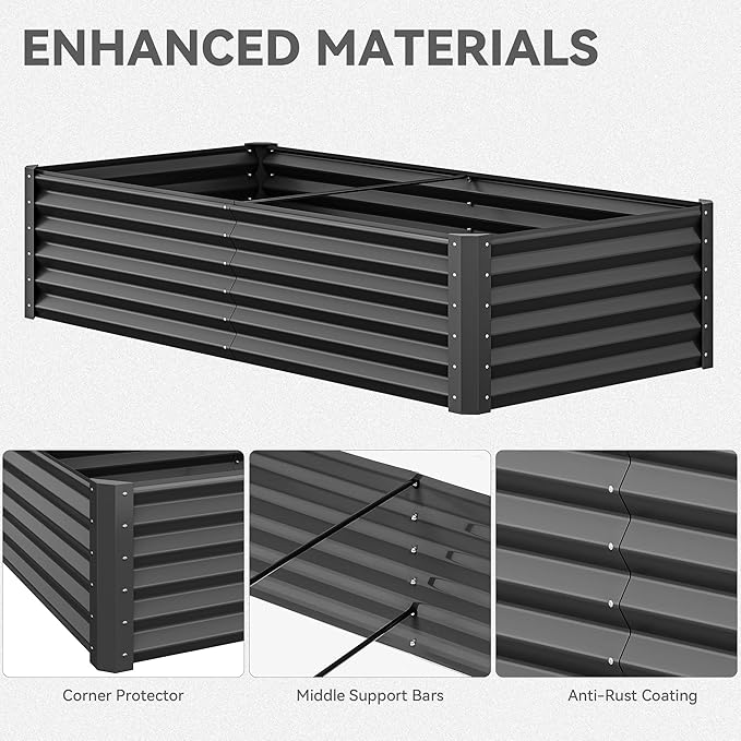 YITAHOME 6x3x1.5 ft Galvanized Raised Garden Bed Kit, Large Metal Planter Box with Gloves & Support Rod, Outdoor Flower Bed for Plants Vegetables, Black YITAHOME