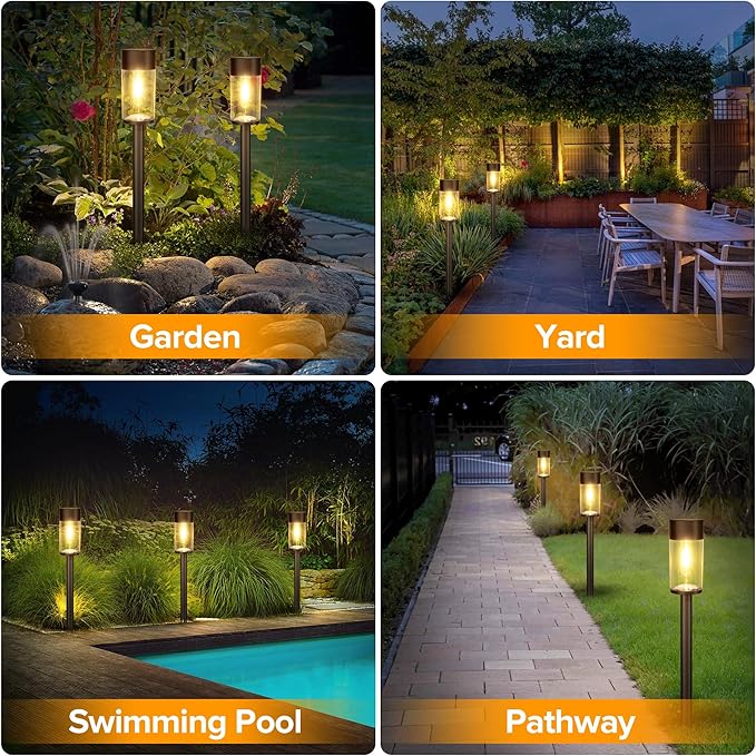 UME 8 Pack Solar Pathway Lights Outdoor, Bright Solar Garden Lights with Metal Design–IP65 Waterproof, Auto On/Off, 3000K LED Landscape Lighting for Yard, Lawn, Walkway, Driveway, Patio Decor UME