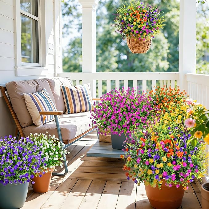 20 Bundles Artificial Flowers for Outdoors Fake Plastic Flowers UV Resistant Realistic Faux Plants Shrubs for Spring Summer Garden Porch Yard Patio Planter Window Box Home Decor, Mixedcolor Besteek