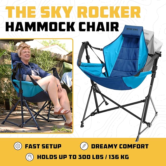 Wise Owl Outfitters Hammock Chair for Adults – Comfortable Portable Folding Rocking Camping Chair with Carry Bag – Great for Lawn, Campsite & Outdoors WiseOwlOutfitters