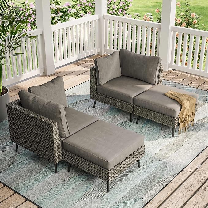 LAUSAINT HOME Outdoor Patio Furniture, 4 Piece Outdoor Sectional Sofa PE Rattan Wicker Patio Conversation Sets, All Weather Patio Furniture Set with Thick Cushions for Garden, Backyard(Grey) LAUSAINTHOME