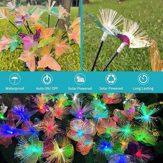 JJGoo 2 Pack Solar Garden Lights, Solar Butterfly Swaying Light for Outside, New Upgraded Outdoor Waterproof Light for Garden Patio Yard Front Porch Decor JJGoo