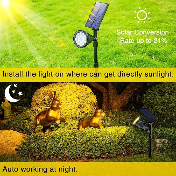 ROSHWEY Outdoor Solar Lights, 600LM Solar Garden Lights Waterproof Solar Spot Lights for Yard Backyard Patio Pond Garage (Warm White, 4Pack) ROSHWEY
