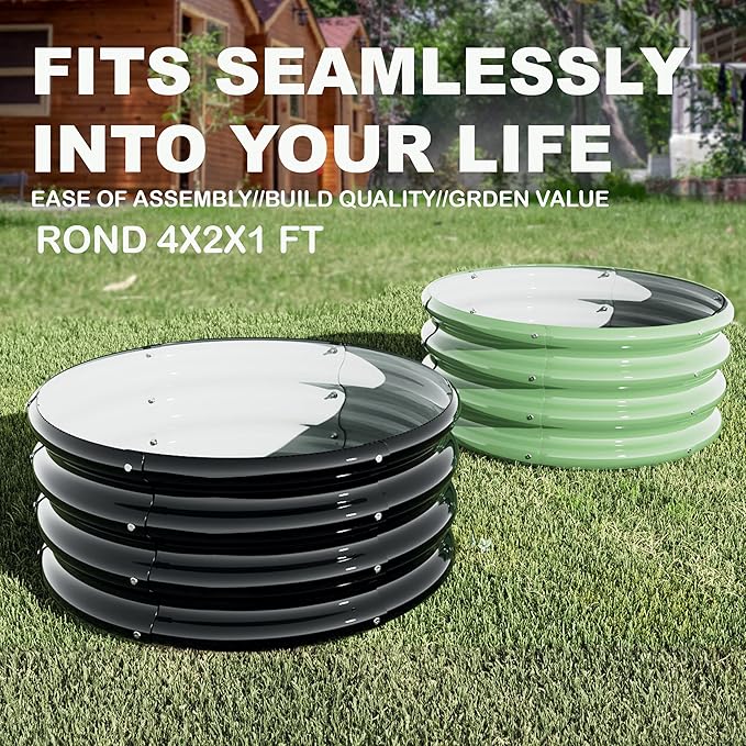 2Pcs 2X2X1ft Round Raised Garden Bed Kit,Galvanized Raised Garden Beds Outdoor, Metal Planter Box Steel Kit Flower Herb,Vegetables..Grass Green Rootora