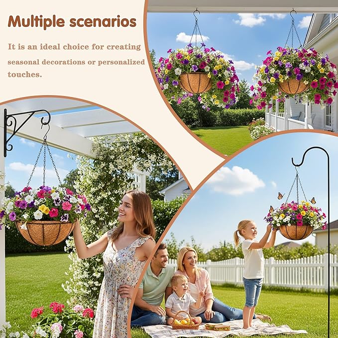 8 inch Metal Hanging Baskets For Plants Outdoor 4 Pack Round Metal Wire Hanging Basket Planter with Coco Fiber Liners Chain Round Wire Plant Holder for Garden, Patio, Deck, Porch Plants Flower Potss JFFLYIT