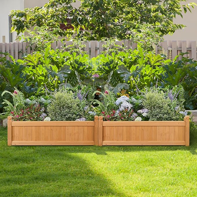 Yaheetech 46″ L × 23.5″ W × 16″ H Wooden Raised Garden Bed, Horticulture Wood Rectangular Garden Planter Outdoor, Raised Planter Box for Yard/Greenhouse/Vegetable/Flower/Herbs, Light Brown, 2pcs Yaheetech