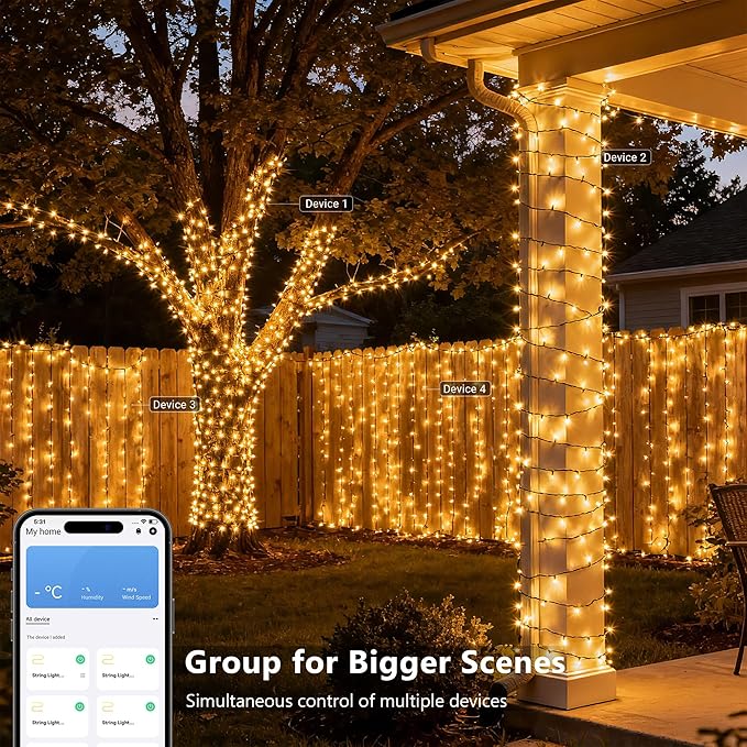 Brizled Smart String Lights, 65.61ft 200 LED Christmas Lights with APP & Voice Control, WiFi Christmas Fairy Light Warm White Music Sync Xmas Tree Lighting Green Wire for Home Xmas Tree Party Decor Brizled
