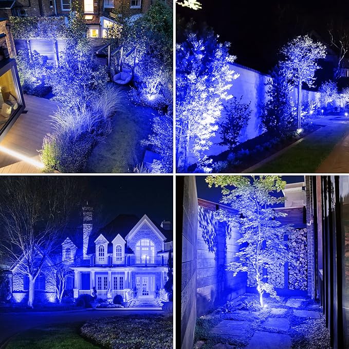 T-SUNUS 4 Pack Solar Landscape Spotlights - Blue, Waterproof IP65, 9.8ft Cable, 2000mAh Solar Panel, Auto On/Off for Garden, Driveway, Pathway, Pool Area T-SUNUSLighting