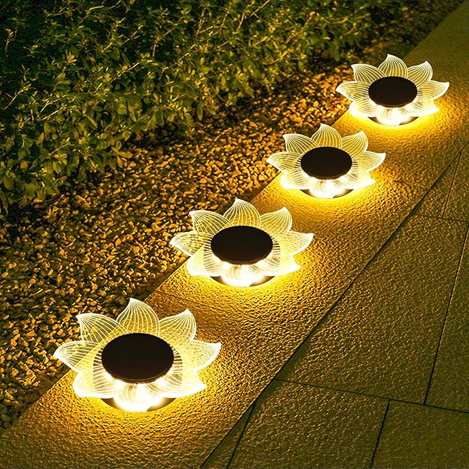 Roaming Acrylic Petal Bury Light 3-Pack Suitable for Gardens, Courtyards, Terraces, Corridors, Alleys, and Pedestrian Walkways (Sunflower) RoamingLight