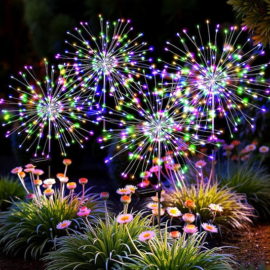 Solar Lights Outdoor, 120LED 4pack Fairy Garden Lights Decor for Outside Fireworks Lights Solar Powered for Yard, Patio, Pathway, Walkway, Balcony,Multicolor Suncket