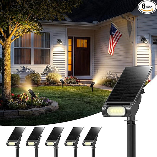 EZVALO Solar Spot Lights Outdoor IP67 Waterproof, Adjustable Solar Landscape Lights, 3 Lighting Modes Solar Spotlights for Outside Yard Garden Plant Trees Pathway Flag (Warm White-6Pack) EZVALO
