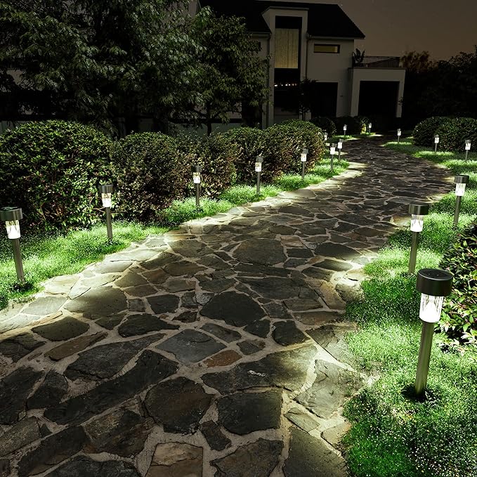 SOLPEX 24 Pack Solar Outdoor Lights Pathway, Stainless Steel Solar Lights Outdoor Waterproof,LED Landscape Lighting Solar Walkway Lights for Landscape/Patio/Lawn/Yard/Driveway-Warm White Solpex