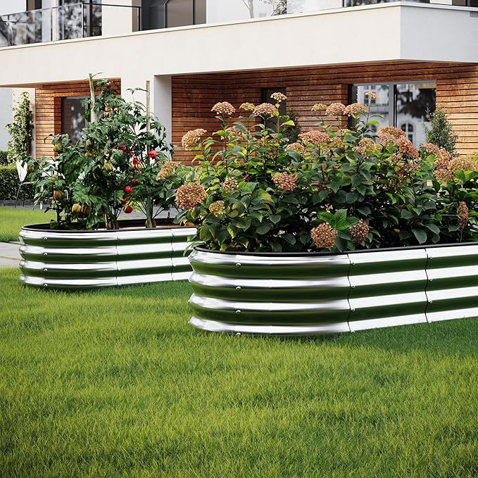 Galvanized Metal Planter Raised Garden Bed Kit for Gardening Outdoor，Height 12 Inch, 3x3x1ft Round Galvanized Steel Fire Pit，Steel Fire Pit Silver for Backyard, Camping, Bonfire ZFHgarden