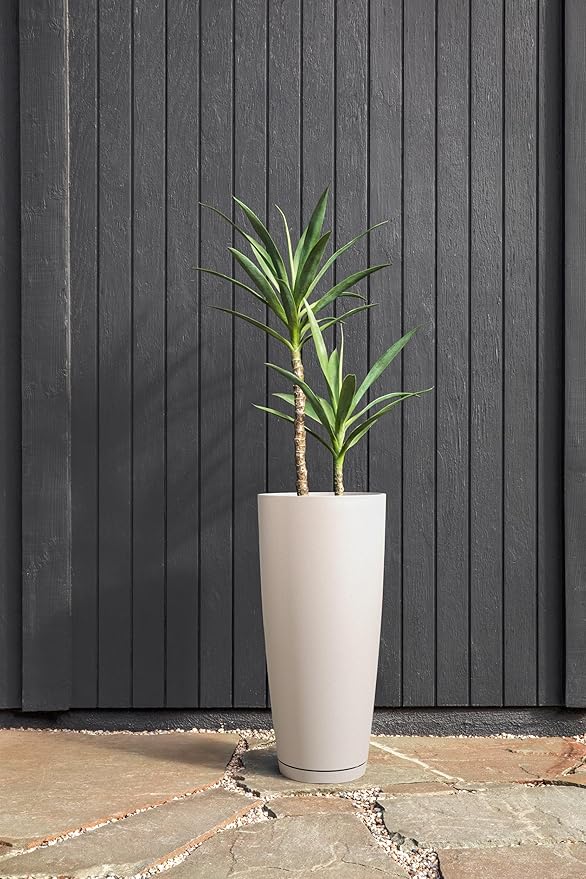 Veradek Vega Round Tall Planter Pots for Indoor/Outdoor Use | Made from Plastic - Stone Mix with Drainage Holes | Perfect for Small to Large Succulent Plants, Flowers, Modern Interior Plants VeradekOutdoor