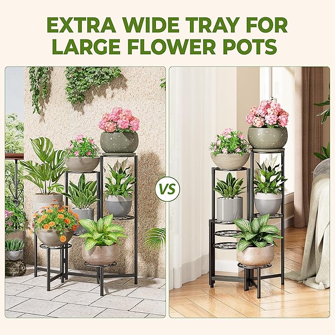 Plant Stand Outdoor,7 Tier Foldable Corner Tall Plant Shelf for Multiple Plants Flower Pot Holder Display Stand for Living Room Balcony Garden Patio -BlackS Rootora