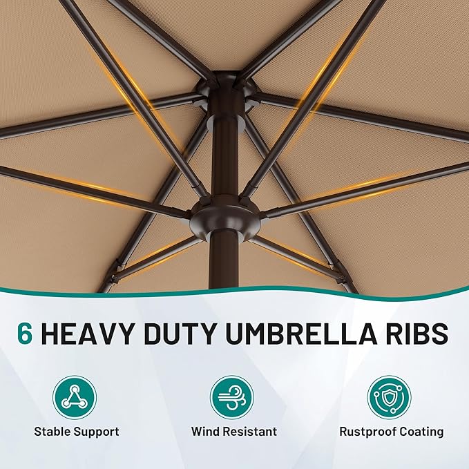 AreShark 7.5FT Patio Umbrella Table Market Umbrella with 6 Sturdy Ribs, Button Tilt/Crank, Heavy-Duty Outdoor Umbrellas for Pool, Deck, Garden and Backyard, Beige Rootora