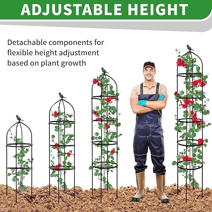 2-Pack 6.7FT Garden Obelisk Trellis for Climbing Plants,81”Metal Plant Support Tower,Heavy Duty Thickened Tube,Rustproof Black Vine & Flower Stand for Outdoor Indoor Use TCBWFY