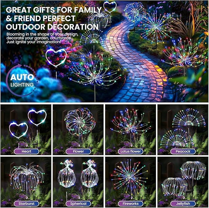 Garden Decor Solar Lights Outdoor,120LED Waterproof Colorful Solar Fairy Garden Lights for Outdoor Decoration,Yard, Patio, Porch,Flower Pot,Pathway,Christmas (8Pack) PEVOROS