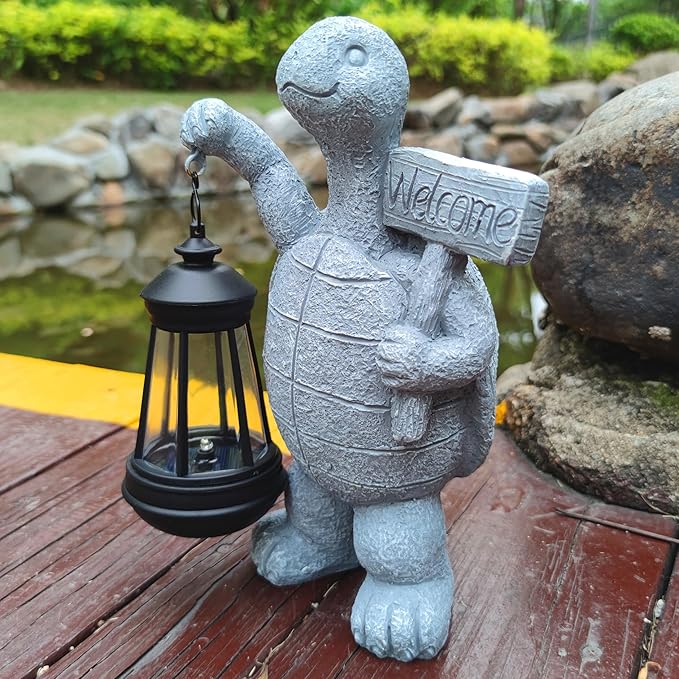 Sea Turtle Solar Garden Statues,Resin Sea Turtle Figurine Decorations with Solar Lights Lantern, Outdoor Figurines Lawn Garden Statue Decor Art for Lawn,Yard, Balcony Ornament. Qobumy