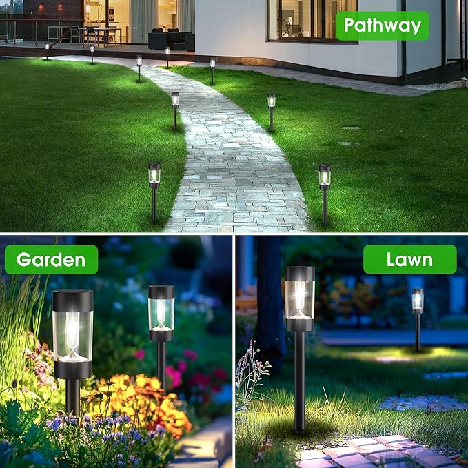 Solar Lights Outdoor, 12 Pack Waterproof Solar Landscape Lighting for Pathway Garden Yard Path Walkway Driveway Lawn Patio Outside Decor, Cool White EYROSA