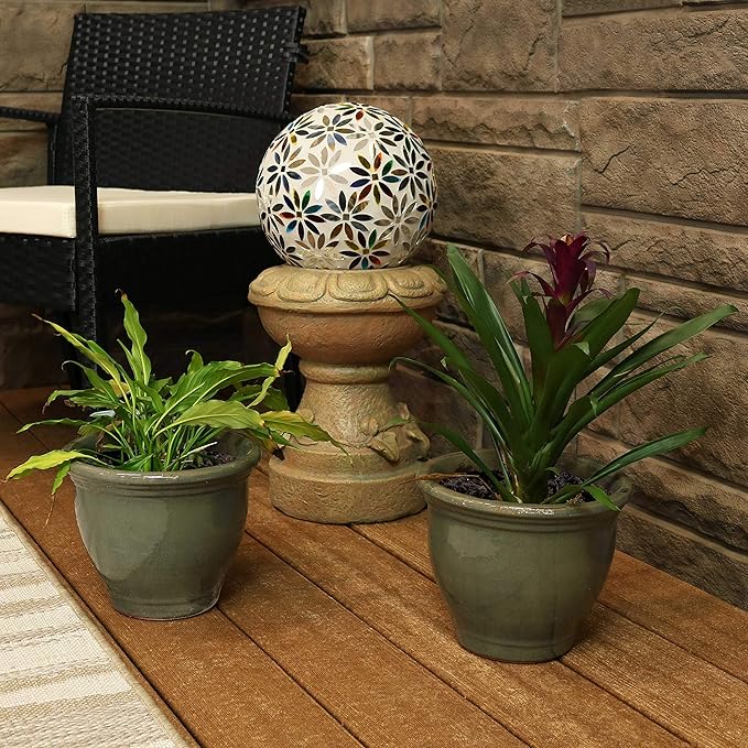 Sunnydaze Round Ceramic Planter - Set of 2 Indoor or Outdoor Plant Pots with Drainage Hole - Studio - 9" - Gray Glaze SunnydazeDecor