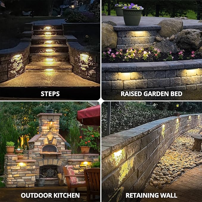 GKOLED 8Pack 6.8 Inch LED Low Voltage Hardscape Lighting, Outdoor Paver Lights, Retaining Wall Lights, Light Module Replaceable, Landscape Step Lights, Die-cast Aluminum Housing, 2700K Gray GKOLED