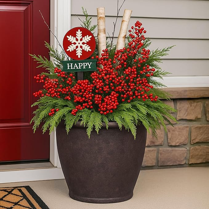Sunnydaze 24-Inch Anjelica Large Plastic Pot for Plants - Outdoor Double-Walled Large Plastic Planter with Drillable Drainage Holes- Rust SunnydazeDecor