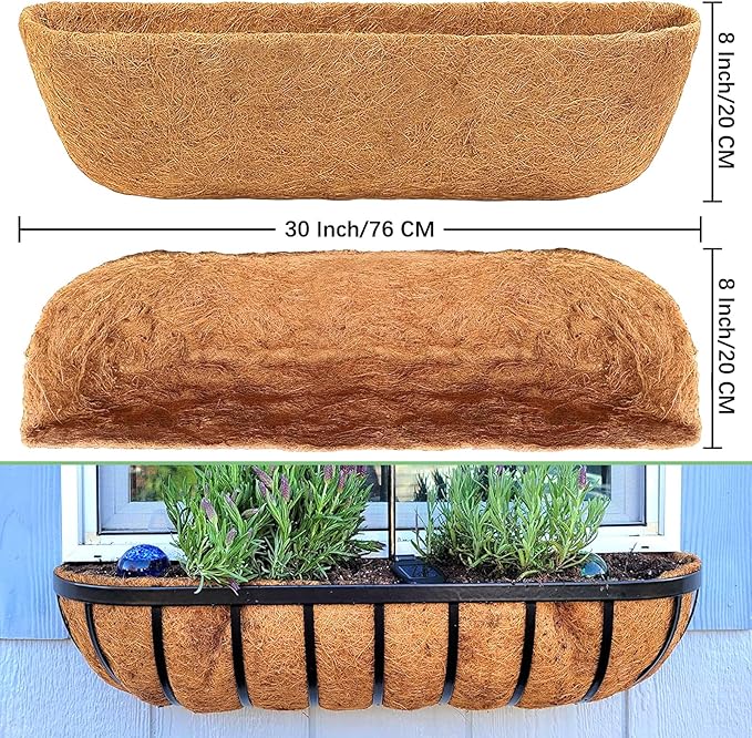 Coco Liners for Planters - 4 Pack 30 Inch Trough Coconut Liners for Planters, Window Box Coco Liners, 100% Natural Coconut Fiber Liners for Wall Hanging Basket, Window Box, Fence Baskets LCHUANG