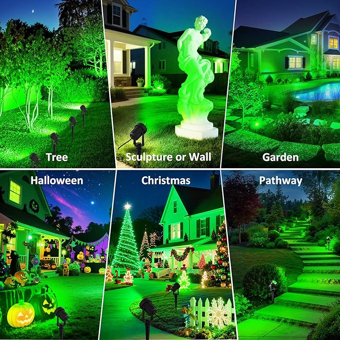 T-SUNUS Green Solar Spot Lights 2 Pack, Garden Landscape Spotlights Outdoor IP65 Waterproof Separated Panel 9.8ft Cable for St Patricks Day Halloween Christmas Lighting for Tree Pond Statue Graveyard T-SUNUSLighting