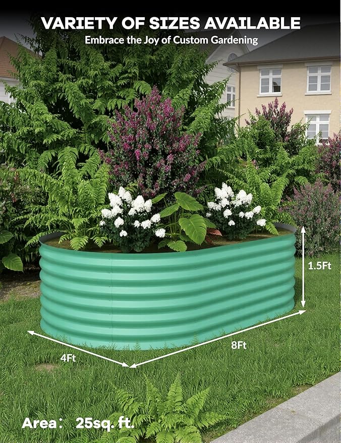 2 Pcs Raised Garden Beds Outdoor 8x4x1.5 ft - Galvanized Steel Planter Box for Vegetables, Flowers, Rust-Resistant Garden Box, Easy Assembly Raised Beds, Durable Planters for Outdoor Plants, Green GarveeLife