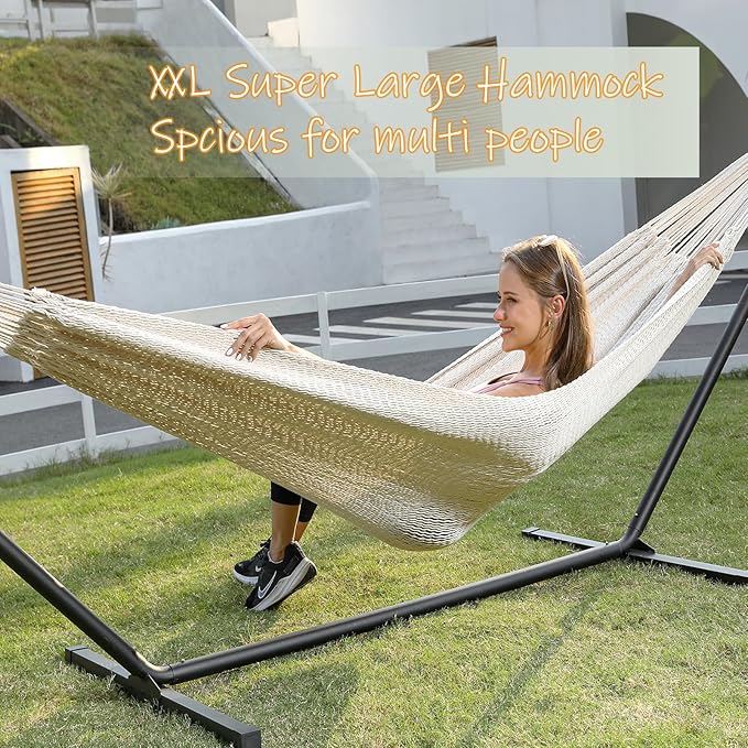 ZEAN Handwoven Hammock by Thick Cotton Rope XL Two Person Hammock for Outside, Patio Backyard Garden 550LB Capacity ZEANTZ.