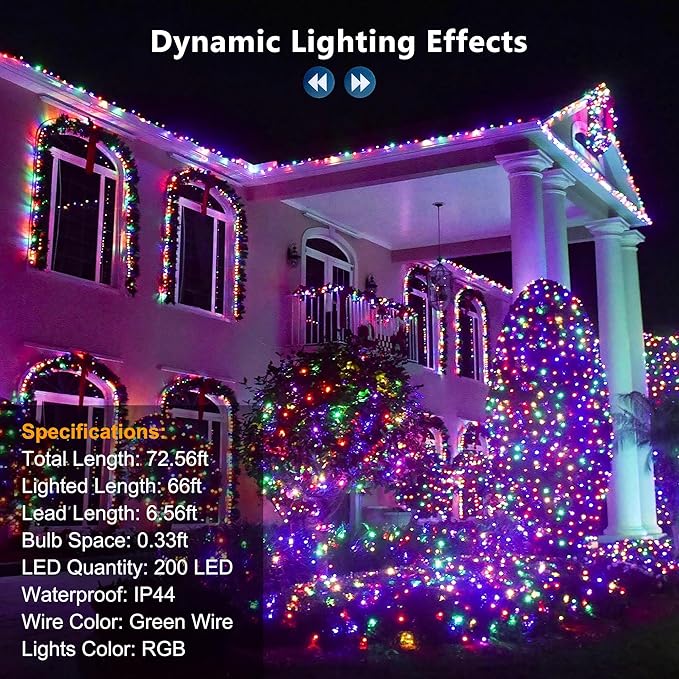 Brizled Color Changing RGB Christmas Lights, 66ft 200 LED Easter String Lights Music Sync, 120+ Modes Remote Dimmable Outdoor Mini Tree Light Indoor Plugin for St Patrick's Day Xmas Halloween Brizled