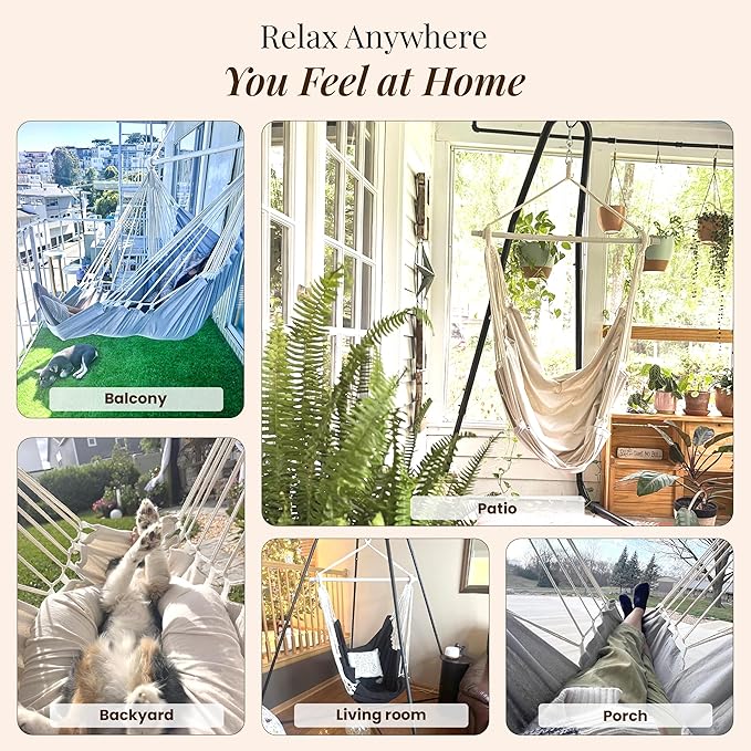 Hanging Hammock Chair Swing – Hanging Chair Outdoor & Indoor - Hammock Swing Chair – Quick & Easy Setup with Hardware Kit – Durable & Spacious Full Body Support – Holds 440 Lbs EXTIRIO
