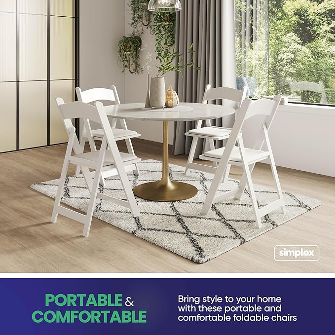 SIMPLEX 500 White Folding Chairs – Resin Stackable Foldable Chairs with Padded Seats – Comfortable White Folding Chairs for Indoor/Outdoor Events – Lightweight Resin Chairs (500 Pack) Simplex