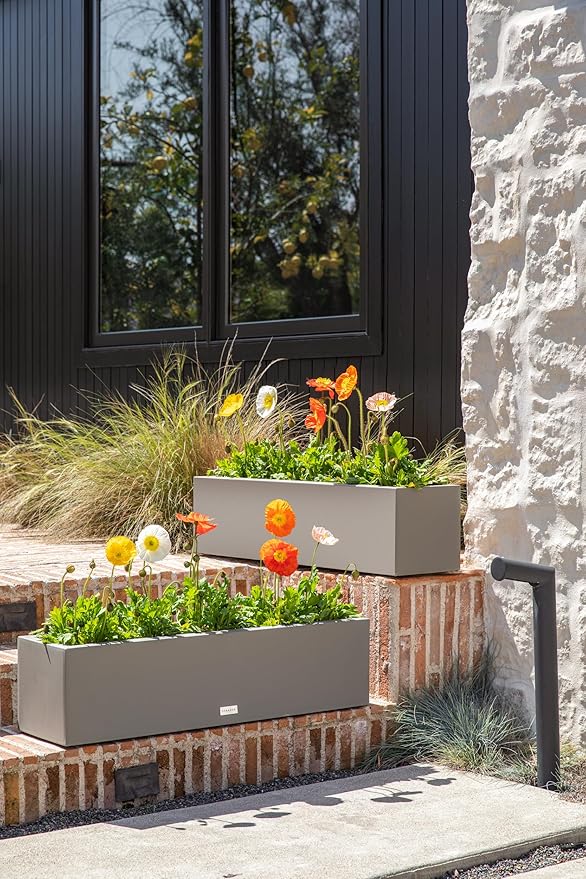Veradek Block Series Window Box Planter - Rectangular Flower Pot for Indoor or Outdoor Window Sill/Balcony | All-Weather Use with Drainage Holes | Modern Décor for Succulents, Herbs, Small Plants VeradekOutdoor