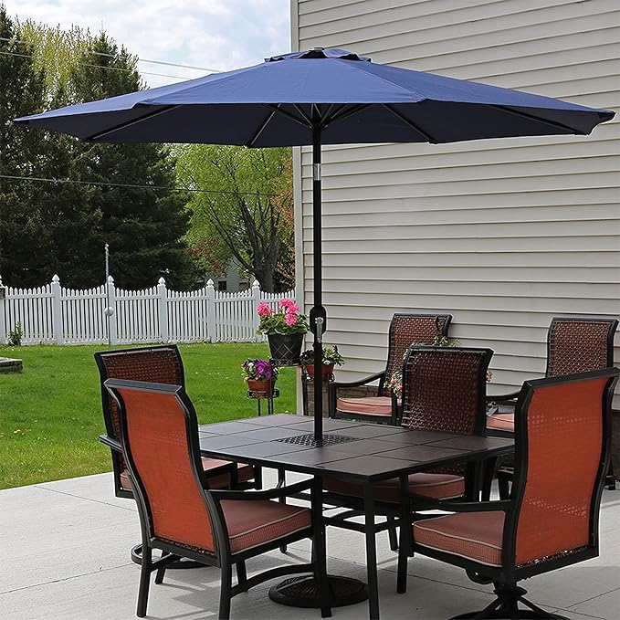 Sunnydaze Outdoor Patio Umbrella - Polyester Table Market Umbrella with Push-Button Tilt and Crank - 8 Sturdy Ribs - Navy Blue - 9ft SunnydazeDecor