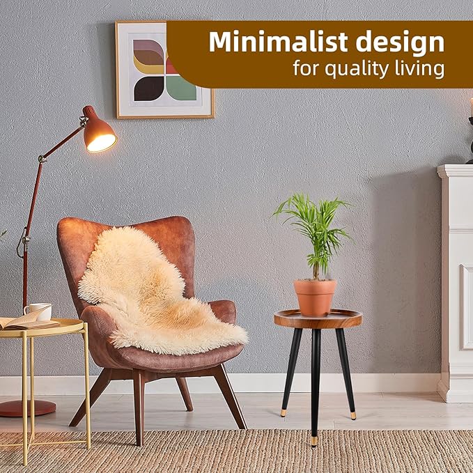 Plant Stand Indoor,Mid Century Walnut Wood Plant Table, Heavy Duty Metal Tall Flower Pot Stand,Modern Round Small Side End Table with Raised Design(12"x17") (2, 12 x 17 in) KGPLOME