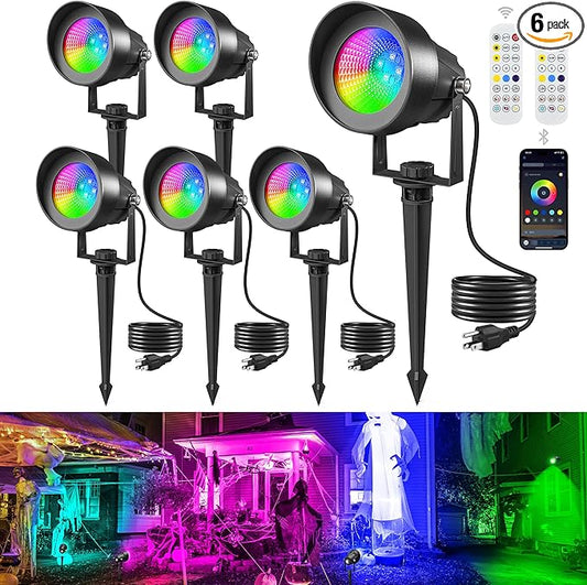 T-SUN Smart Color Changing Landscape Lights, RGBW Spotlights Outdoor with App & Remote, Music Sync, DIY Scenes, Timing, Dimmable Waterproof Spot Light for Yard Garden Tree Decoration, 6 Pack T-SUN
