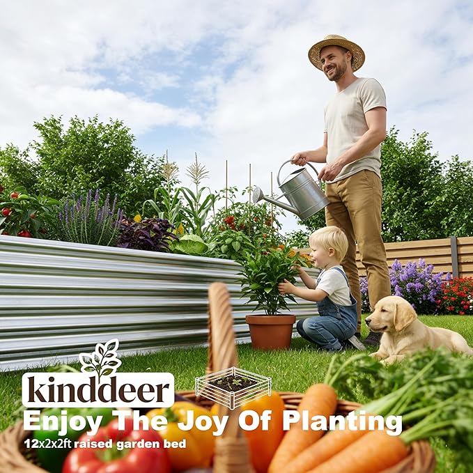 12x2x2ft Raised Garden Beds Outdoor Kit, Galvanized Planter Garden Boxes Outdoor, Metal Raised Garden Beds for Vegetables,Fruits,Herb,Flower,Silver kingddeergardenbed